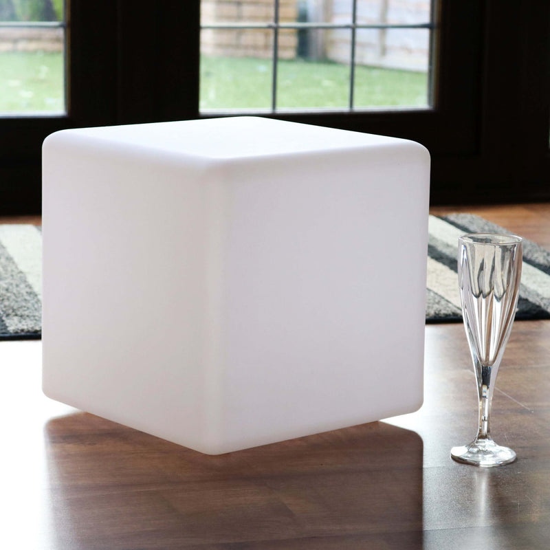 Modern Table Lamp for Lounge Bedroom, 30cm Cube, LED E27 Warm White
