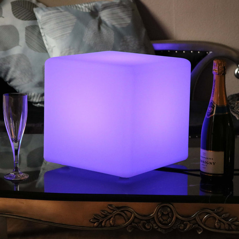 Table Lamp, Mains Powered, LED Cube with Remote, 30 x 30 cm