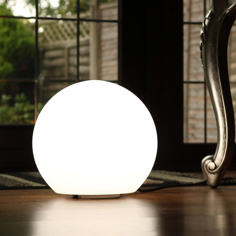 Modern Dimmable Table Lamp, 20cm Mains Powered Sphere Light, White
