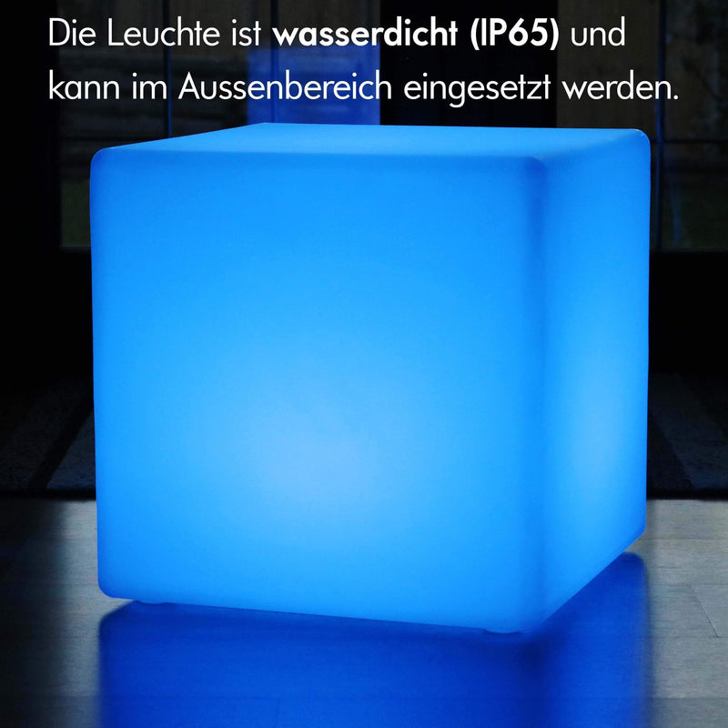 Outdoor LED Cube Seat Stool Table, 50 cm Garden Floor Lamp, Wireless RGB Light with Remote