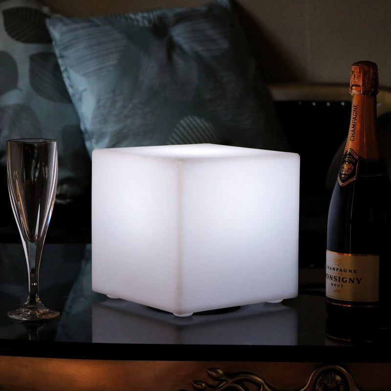 LED Bedside Lamp, Mains Powered, Multicolor RGB Cube, 20 x 20 cm