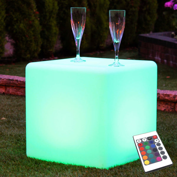 Outdoor LED Cube 40cm, Light Up Stool, Waterproof Garden Floor Lamp