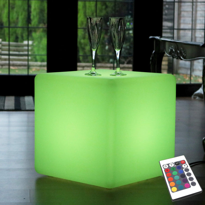 LED Cube Stool Seat, 40cm Tall, Mains Powered Multicolor Floor Lamp