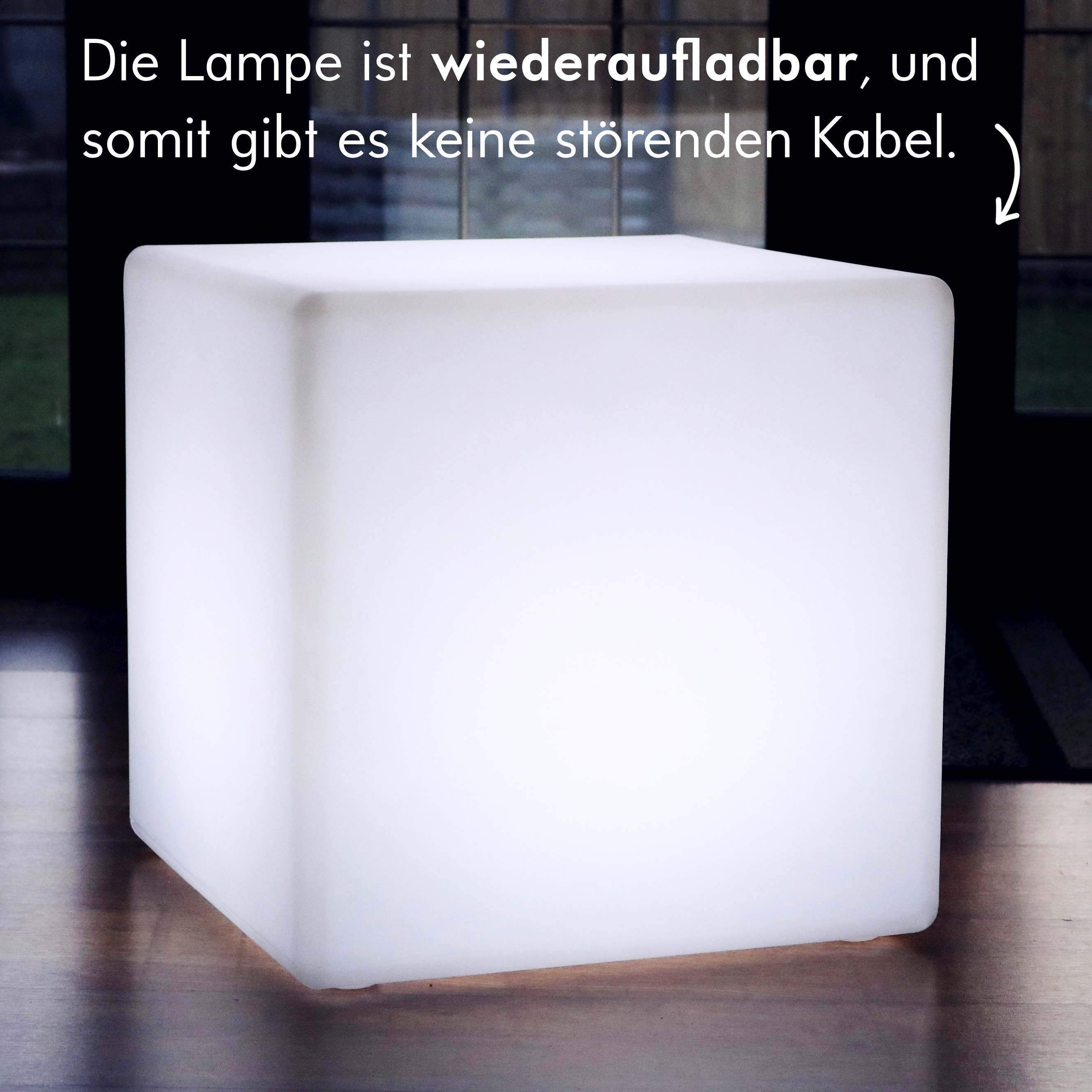 Outdoor LED Cube Seat Stool Table, 50 cm Garden Floor Lamp, Wireless R