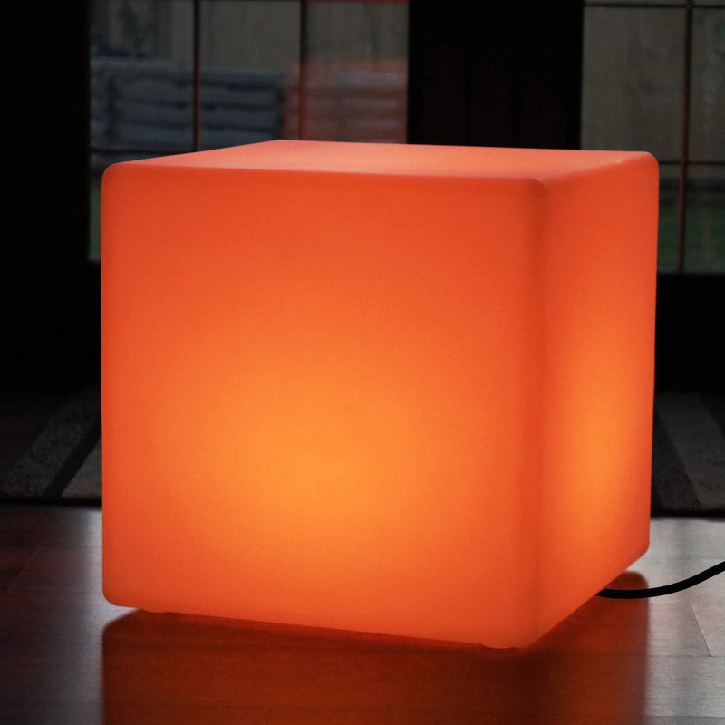 Multi Color LED E27 Cube Stool Floor Lamp, 50cm Illuminated Furniture Seat Table with RGB Remote