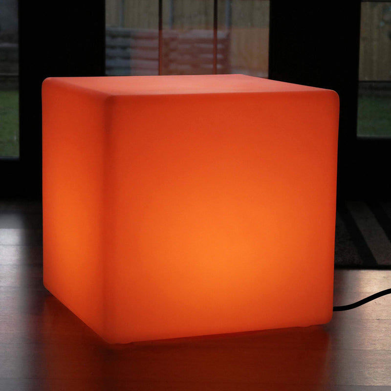 Large 60cm Color Changing LED Cube Stool Floor Lamp, Illuminated Furniture Seat Table RGB