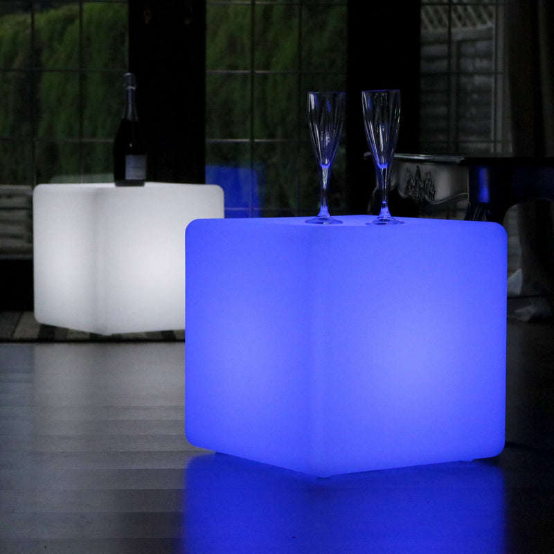 LED Cube Stool Seat, 40cm Tall, Mains Powered Multicolor Floor Lamp