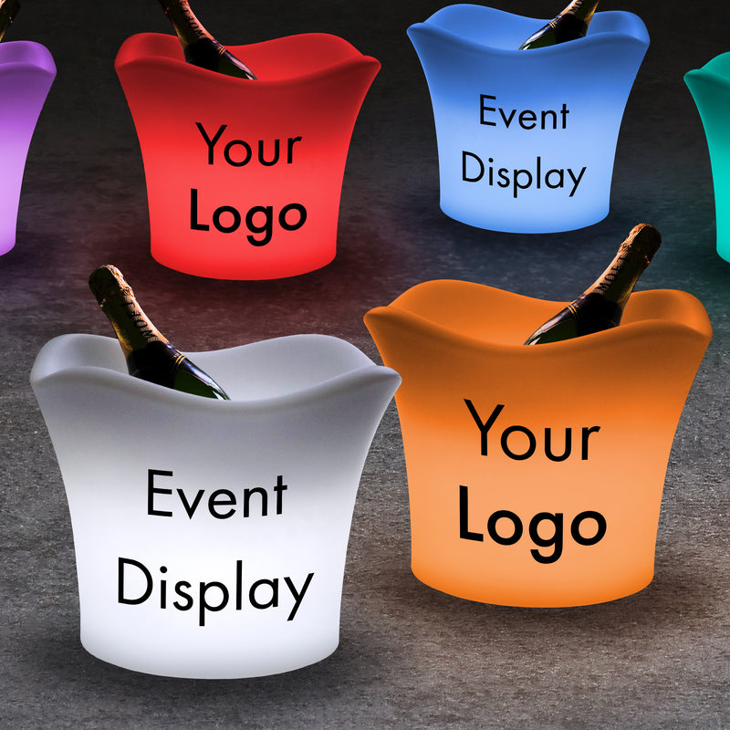 Corporate Centerpiece Ideas for Conventions, LED Lightbox with Logo, Company Table Top Signage for Tradeshows, Awards Ceremony Idea, Champagne Cooler