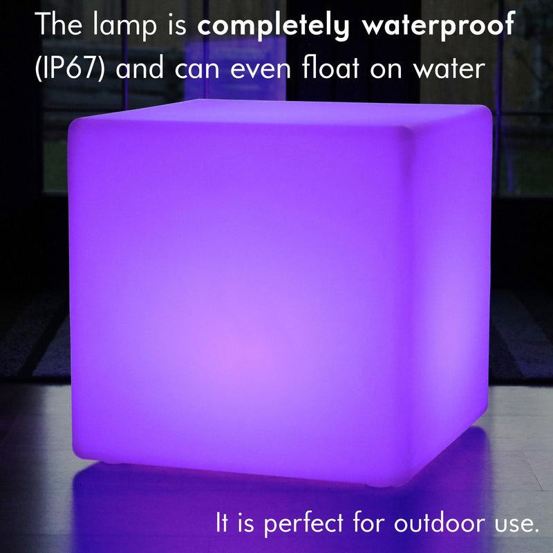 Large Outdoor LED Cube Stool Seat Furniture, 60cm Garden Floor Lamp, Rechargeable RGB Light