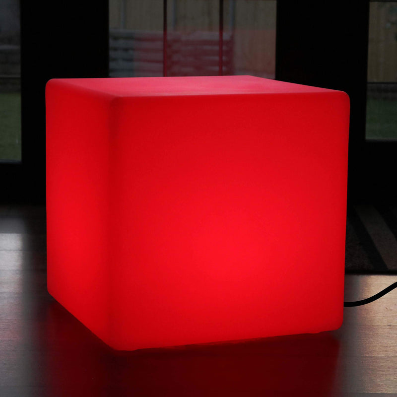 Large 60cm Color Changing LED Cube Stool Floor Lamp, Illuminated Furniture Seat Table RGB