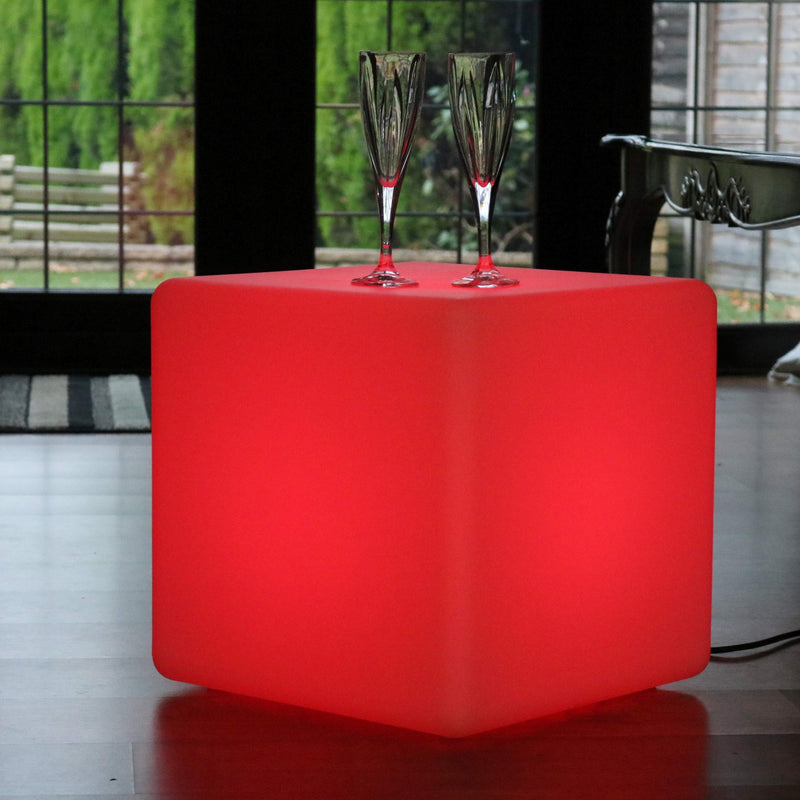 LED Cube Stool Seat, 40cm Tall, Mains Powered Multicolor Floor Lamp