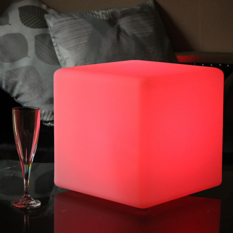 Wireless Table Lamp, Illuminated LED Cube 30cm, Outdoor Garden Light