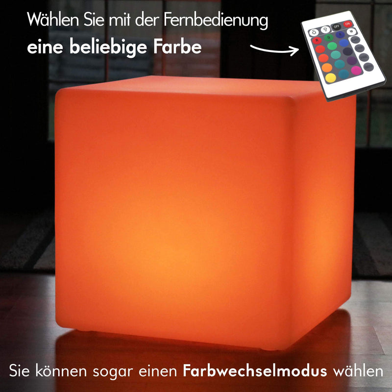 Outdoor LED Cube Seat Stool Table, 50 cm Garden Floor Lamp, Wireless RGB Light with Remote