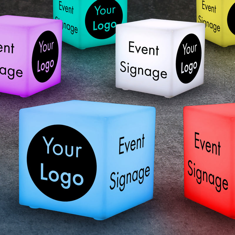 Corporate Event Decorations for Exhibition Booths, Illuminated Signs, Sponsorship Signs for Conventions, Custom Light Box Sign, LED Cube Seat Stool