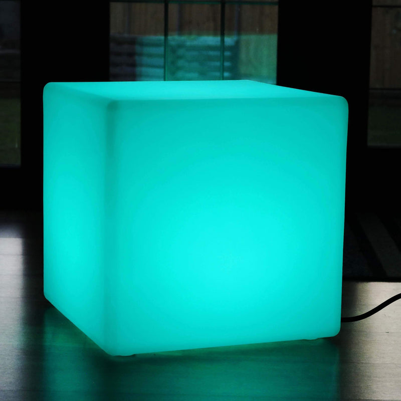 Multi Color LED E27 Cube Stool Floor Lamp, 50cm Illuminated Furniture Seat Table with RGB Remote