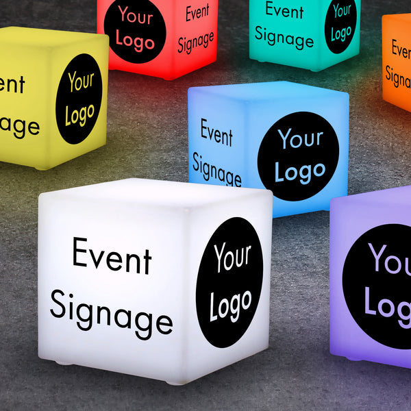 Vendor Table Signs for Business Events, Lightbox Signage, Bespoke Centerpieces for Experiential Marketing Events, Exhibit Display Idea, LED Cube Sign