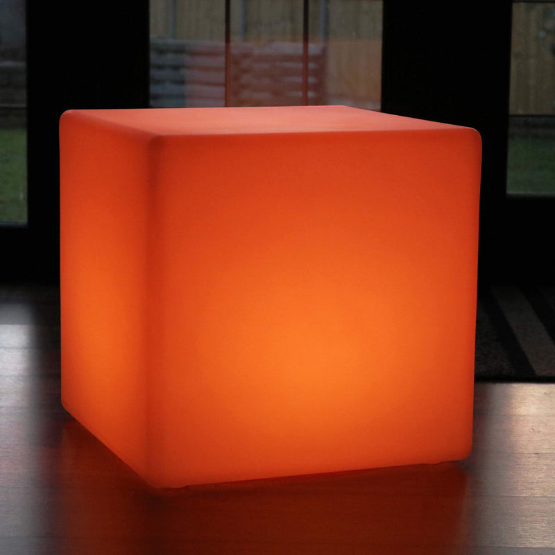 Large Outdoor LED Cube Stool Seat Furniture, 60cm Garden Floor Lamp, Rechargeable RGB Light