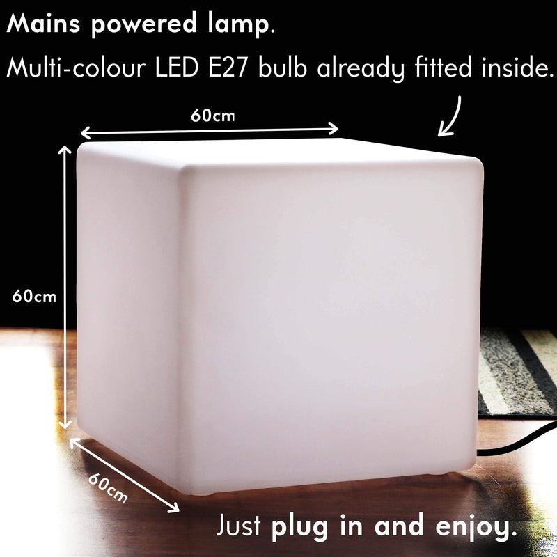 Large 60cm Color Changing LED Cube Stool Floor Lamp, Illuminated Furniture Seat Table RGB