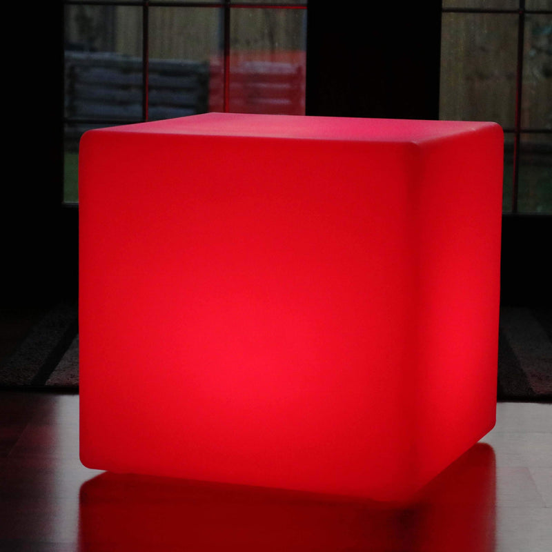 Outdoor LED Cube Seat Stool Table, 50 cm Garden Floor Lamp, Wireless RGB Light with Remote