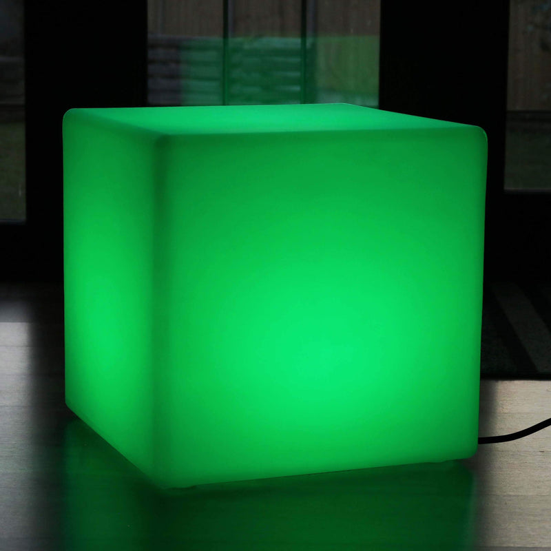 Large 60cm Color Changing LED Cube Stool Floor Lamp, Illuminated Furniture Seat Table RGB