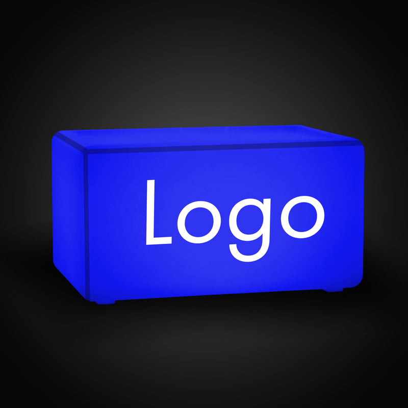 Branded Logo Light Box, Lighted LED Cube Seat Stool Bench Rectangle, Customizable Event Signage for Expo Booth, Conference, Corporate Event
