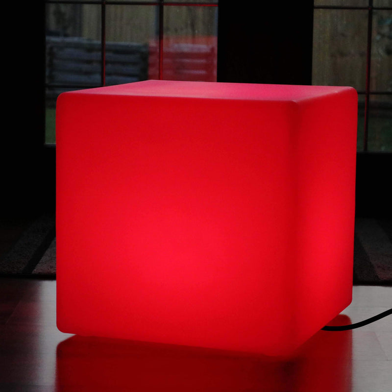 Multi Color LED E27 Cube Stool Floor Lamp, 50cm Illuminated Furniture Seat Table with RGB Remote