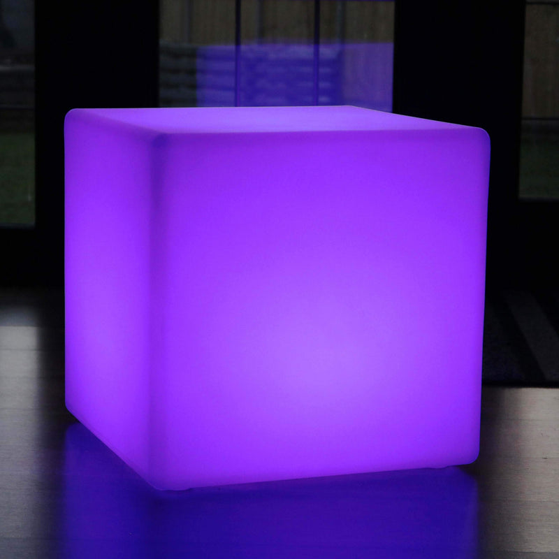 Outdoor LED Cube Seat Stool Table, 50 cm Garden Floor Lamp, Wireless RGB Light with Remote