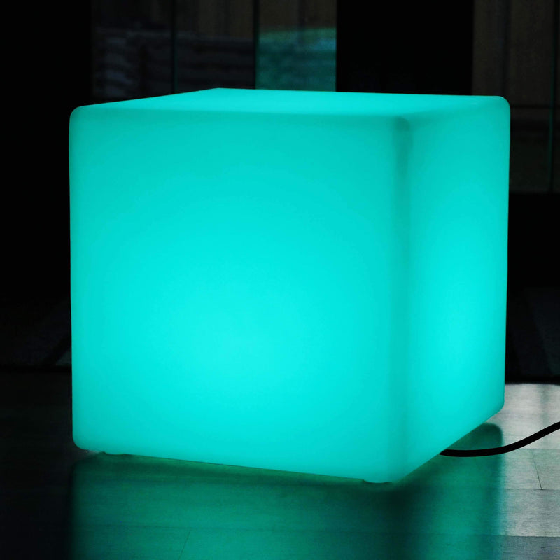 Large 60cm Color Changing LED Cube Stool Floor Lamp, Illuminated Furniture Seat Table RGB