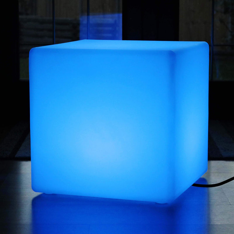 Multi Color LED E27 Cube Stool Floor Lamp, 50cm Illuminated Furniture Seat Table with RGB Remote