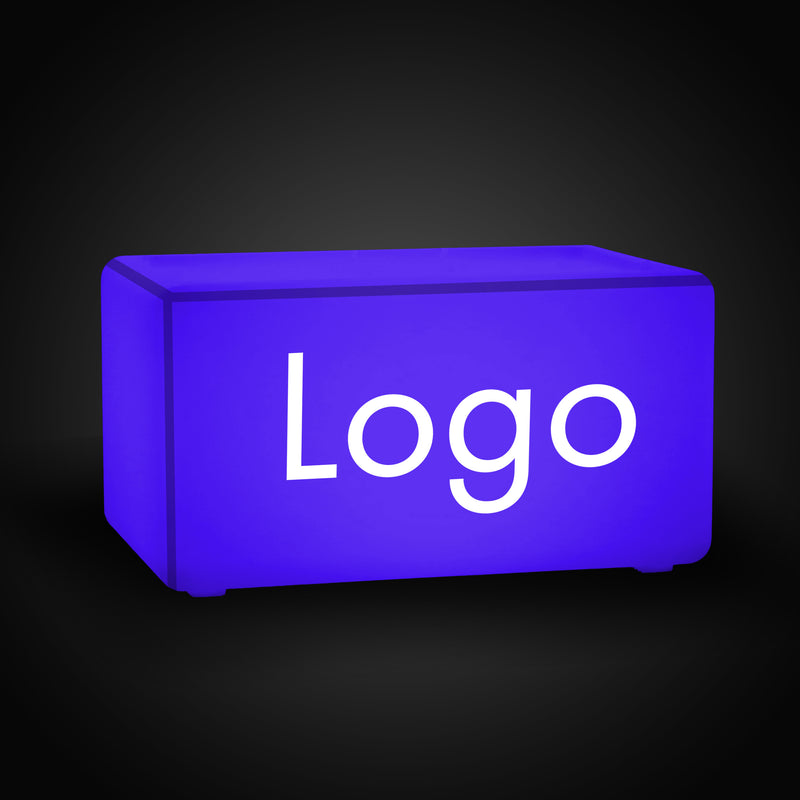 Branded Logo Light Box, Lighted LED Cube Seat Stool Bench Rectangle, Customizable Event Signage for Expo Booth, Conference, Corporate Event