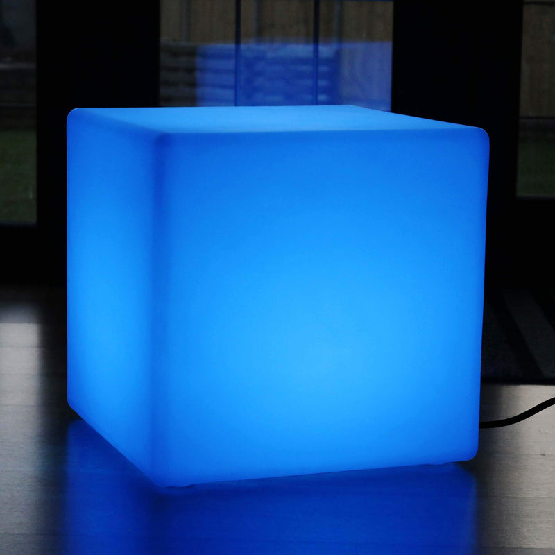 Large 60cm Color Changing LED Cube Stool Floor Lamp, Illuminated Furniture Seat Table RGB