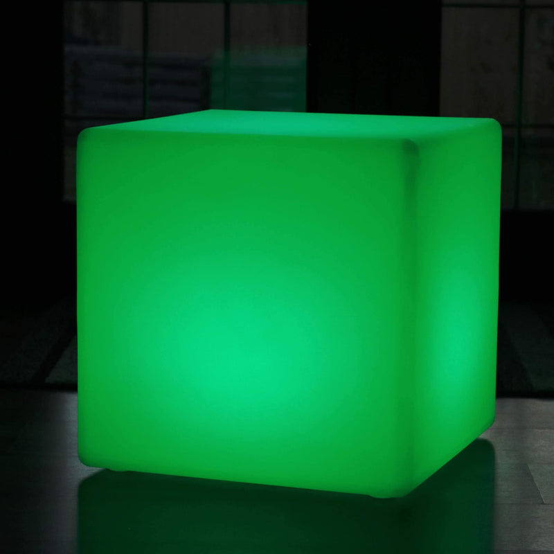 Outdoor LED Cube Seat Stool Table, 50 cm Garden Floor Lamp, Wireless RGB Light with Remote