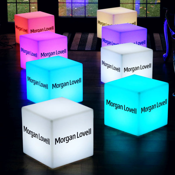 Custom Logo Light Box Glow Cube, Multicolor Square LED RGB Wireless Illuminated Block Sign, Branded Lightbox for Conference, Corporate Event Signage