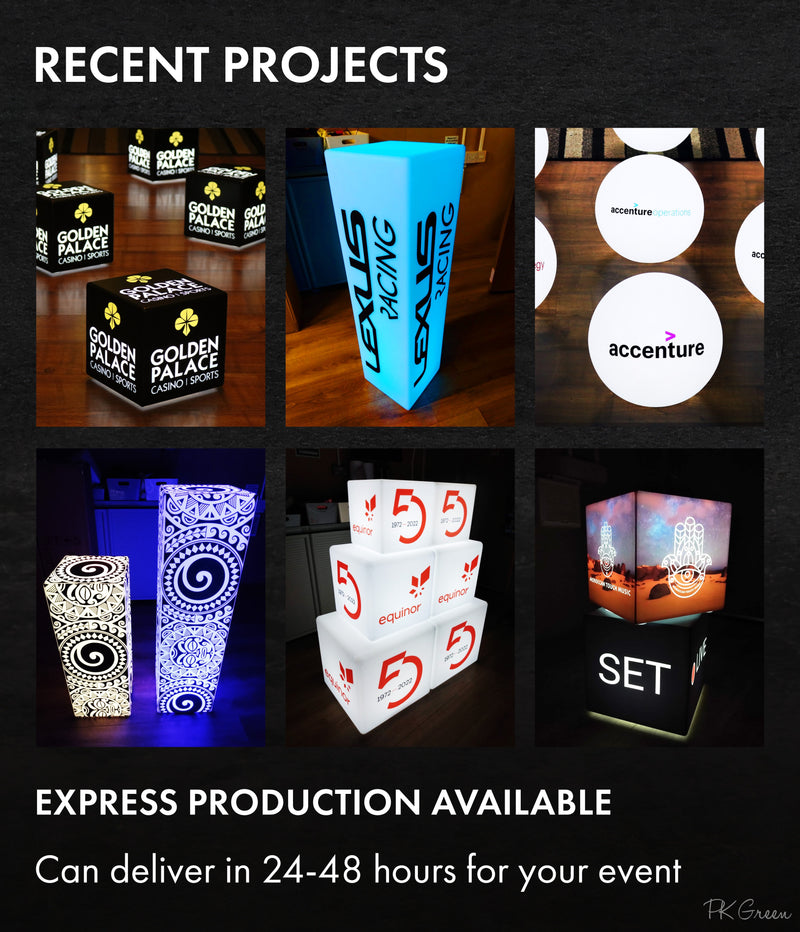 Trade Show Branding for Corporate Events, Bespoke Light Boxes, Tabletop Signs for Conferences, Reusable Centerpiece, LED Champagne Beer Ice Bucket