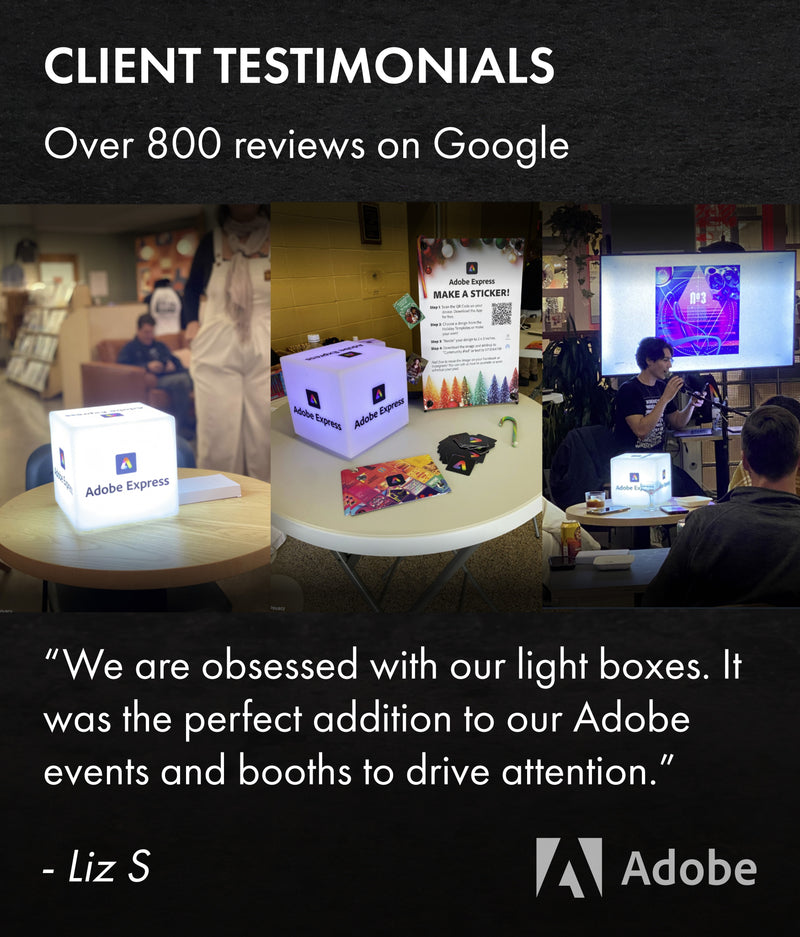 Display Light Boxes for Tradeshows, Light Up Boxes, QR Code Table Signs for Conference Booths, Custom Tabletop Sign, Glow in the Dark Cube