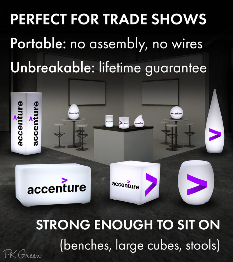 Exhibit Signage for Trade Shows, Illuminated Signage, Outdoor Light Boxes for Corporate Events, LED Trade Show Display, LED Cube Seating Stool