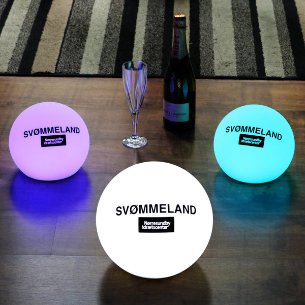 Personalised LED Ball Table Lamp, Branded Cordless Table Centre, Round Logo Lightbox 15cm