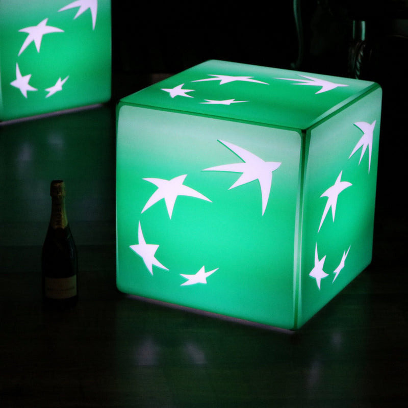 Unique Branded LED Seat Stool Furniture, Customizable 60 cm Illuminated Cube Light Box, E27