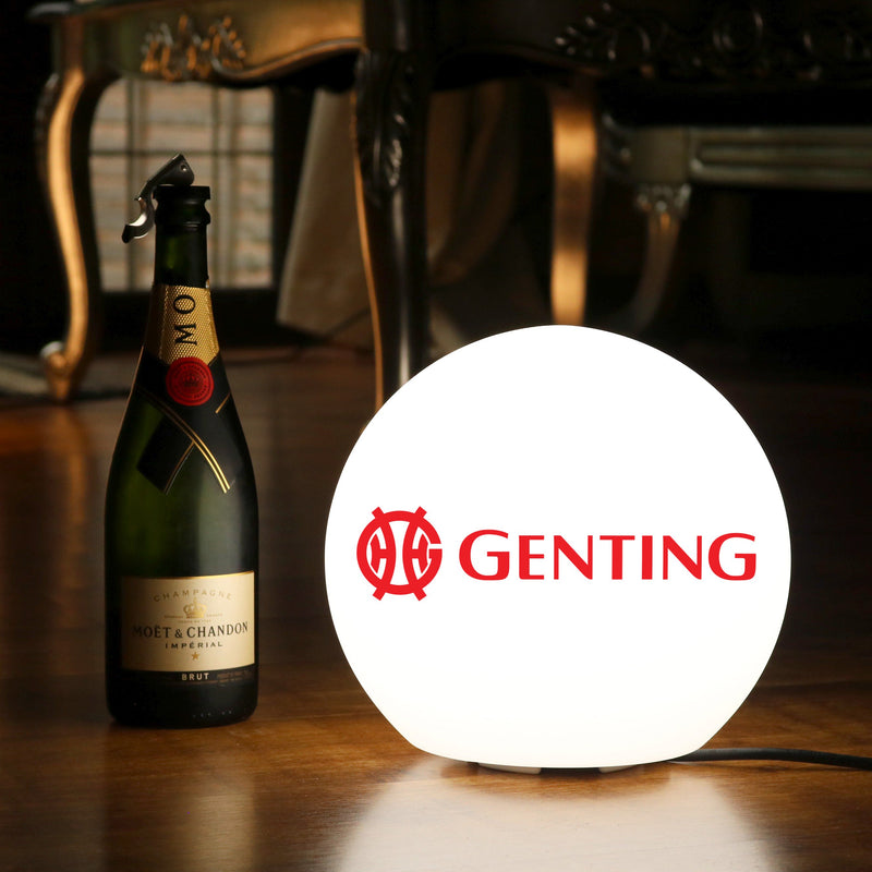 Personalised LED Ball Table Lamp, Branded Cordless Table Centre, Round Logo Lightbox 15cm
