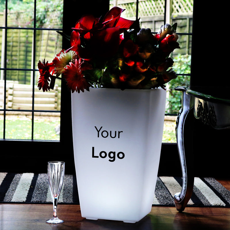 Custom Branded LED Floor Standing Vase, Personalised Lightbox Flower Plant Pot, Display Sign