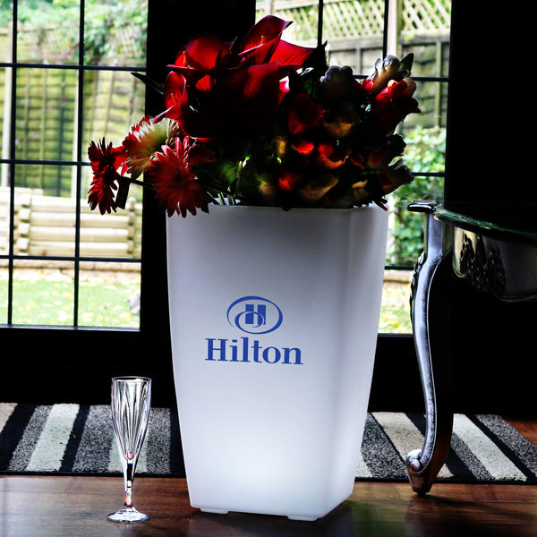 Custom Branded LED Floor Standing Vase, Personalised Lightbox Flower Plant Pot, Display Sign